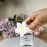 Kolonya Şişesi Sekizgen Model Beyaz Çiçekli (50 cc)
